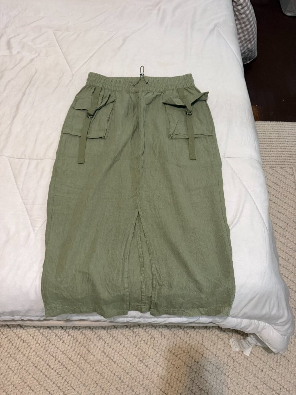 Nicole Miller Olive Green Cargo Utility Midi Skirt Size L - Picture 3 of 4